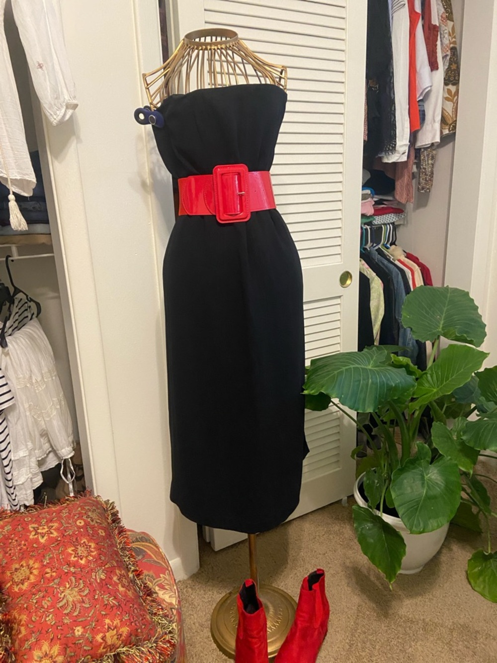 Banana Republic Black Strapless Sheath Dress with Red Belt